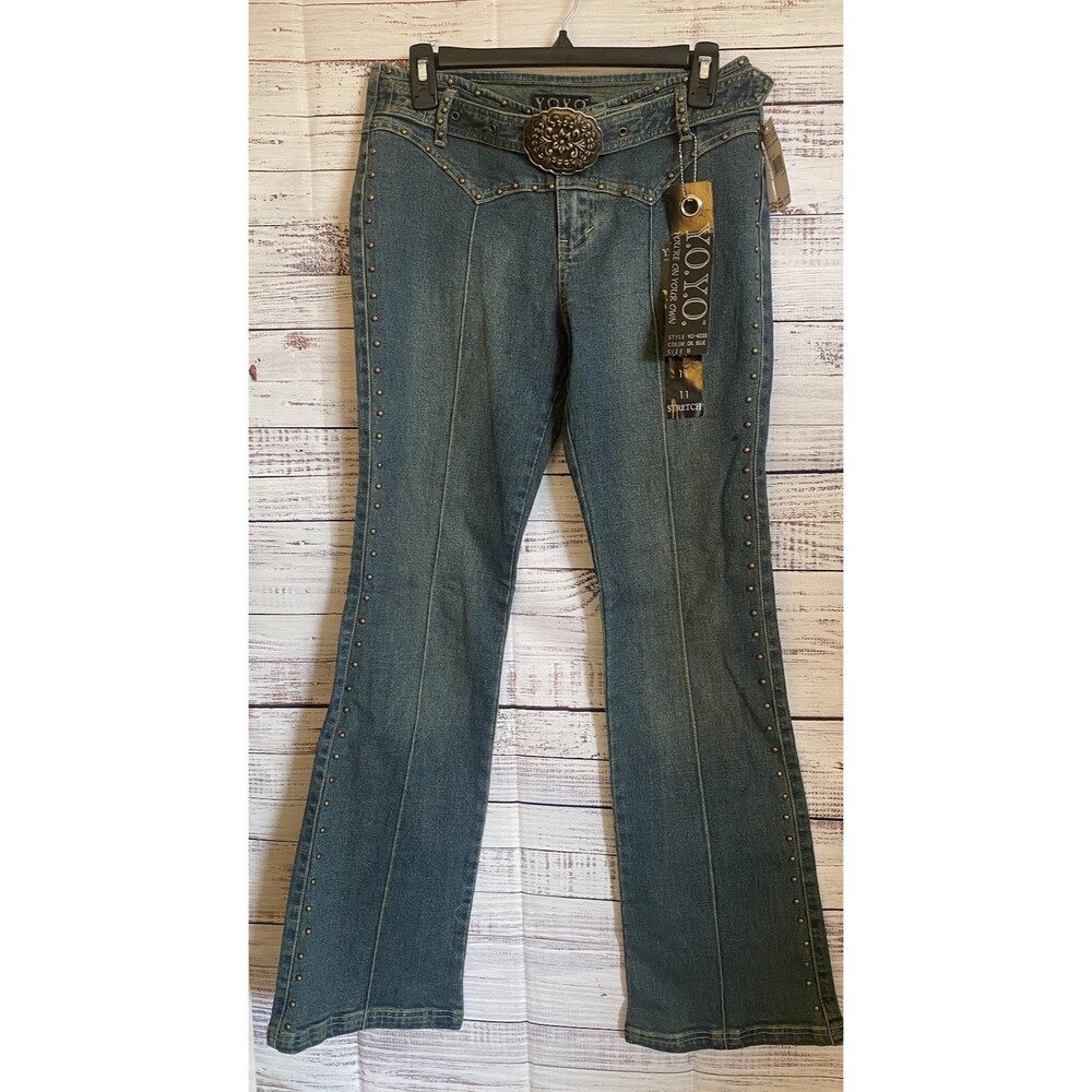 Y.O.Y.O  NWT Jeans  Bootcut Distressed Y2K Boho Festival Size 11 studded, belt